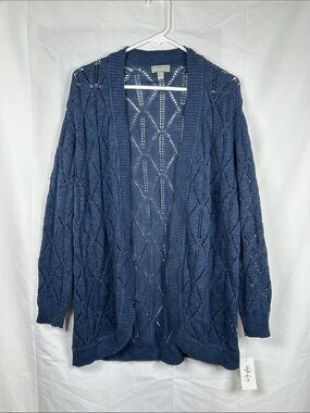 Style & Co Coastal Classic Open Front Cardigan Petite Small Blue Open Knit